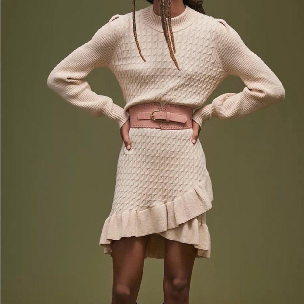 Anthropologie Flat White Cream High-Low Knit Dress